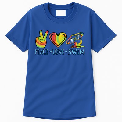 Peace Love Swim Fun Swimmer Swimming Coach Graphic Funny Gift Tall T-Shirt