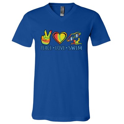 Peace Love Swim Fun Swimmer Swimming Coach Graphic Funny Gift V-Neck T-Shirt