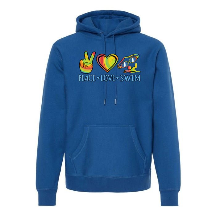 Peace Love Swim Fun Swimmer Swimming Coach Graphic Funny Gift Premium Hoodie