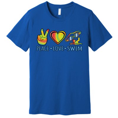 Peace Love Swim Fun Swimmer Swimming Coach Graphic Funny Gift Premium T-Shirt