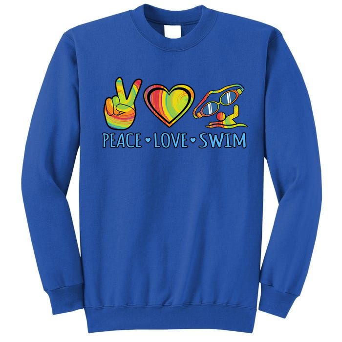 Peace Love Swim Fun Swimmer Swimming Coach Graphic Funny Gift Tall Sweatshirt