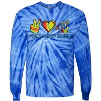 Peace Love Swim Fun Swimmer Swimming Coach Graphic Funny Gift Tie-Dye Long Sleeve Shirt