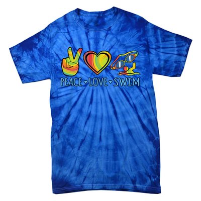 Peace Love Swim Fun Swimmer Swimming Coach Graphic Funny Gift Tie-Dye T-Shirt