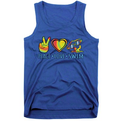 Peace Love Swim Fun Swimmer Swimming Coach Graphic Funny Gift Tank Top