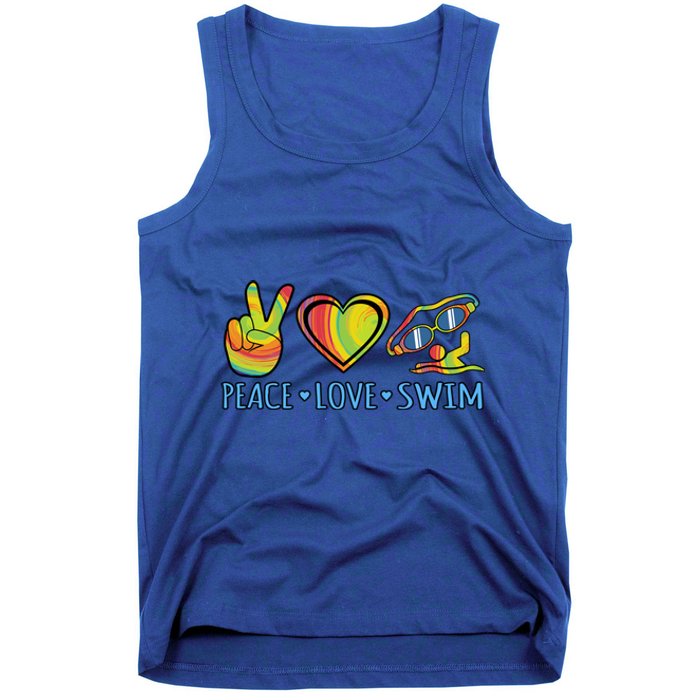 Peace Love Swim Fun Swimmer Swimming Coach Graphic Funny Gift Tank Top