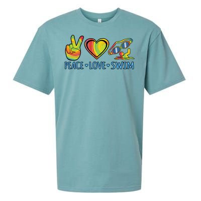 Peace Love Swim Fun Swimmer Swimming Coach Graphic Funny Gift Sueded Cloud Jersey T-Shirt