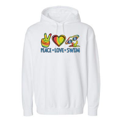 Peace Love Swim Fun Swimmer Swimming Coach Graphic Funny Gift Garment-Dyed Fleece Hoodie