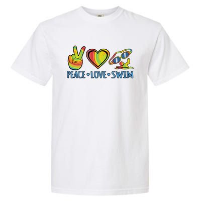 Peace Love Swim Fun Swimmer Swimming Coach Graphic Funny Gift Garment-Dyed Heavyweight T-Shirt