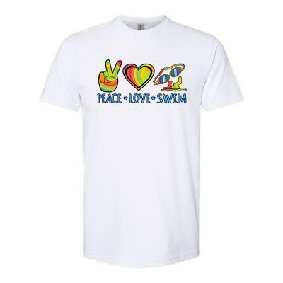 Peace Love Swim Fun Swimmer Swimming Coach Graphic Funny Gift Softstyle CVC T-Shirt