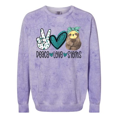 Peace Love Sloths Tropical Bandana Sloth Lover Gift Hippie Great Gift Colorblast Crewneck Sweatshirt