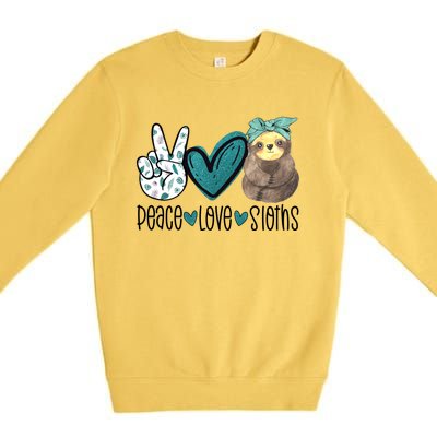 Peace Love Sloths Tropical Bandana Sloth Lover Gift Hippie Great Gift Premium Crewneck Sweatshirt