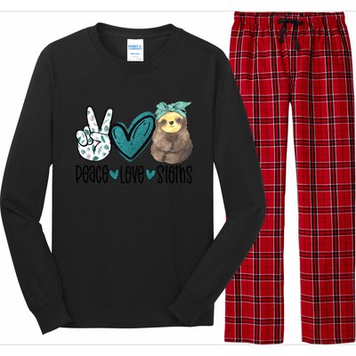 Peace Love Sloths Tropical Bandana Sloth Lover Gift Hippie Great Gift Long Sleeve Pajama Set