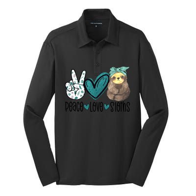 Peace Love Sloths Tropical Bandana Sloth Lover Gift Hippie Great Gift Silk Touch Performance Long Sleeve Polo