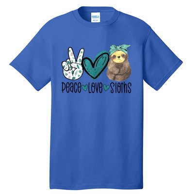 Peace Love Sloths Tropical Bandana Sloth Lover Gift Hippie Great Gift Tall T-Shirt