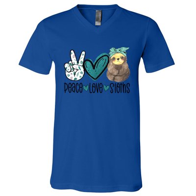 Peace Love Sloths Tropical Bandana Sloth Lover Gift Hippie Great Gift V-Neck T-Shirt