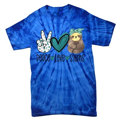 Peace Love Sloths Tropical Bandana Sloth Lover Gift Hippie Great Gift Tie-Dye T-Shirt