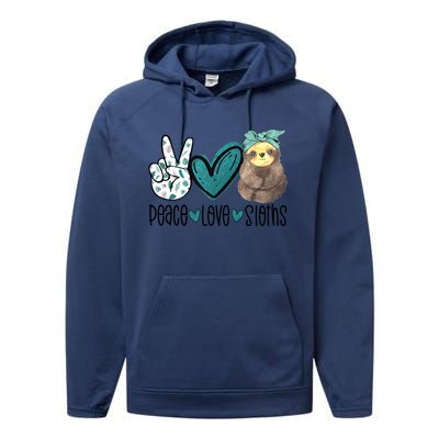 Peace Love Sloths Tropical Bandana Sloth Lover Gift Hippie Great Gift Performance Fleece Hoodie