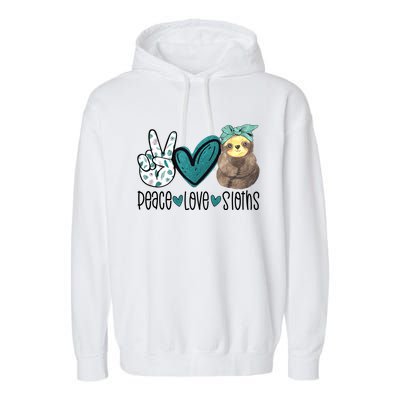 Peace Love Sloths Tropical Bandana Sloth Lover Gift Hippie Great Gift Garment-Dyed Fleece Hoodie