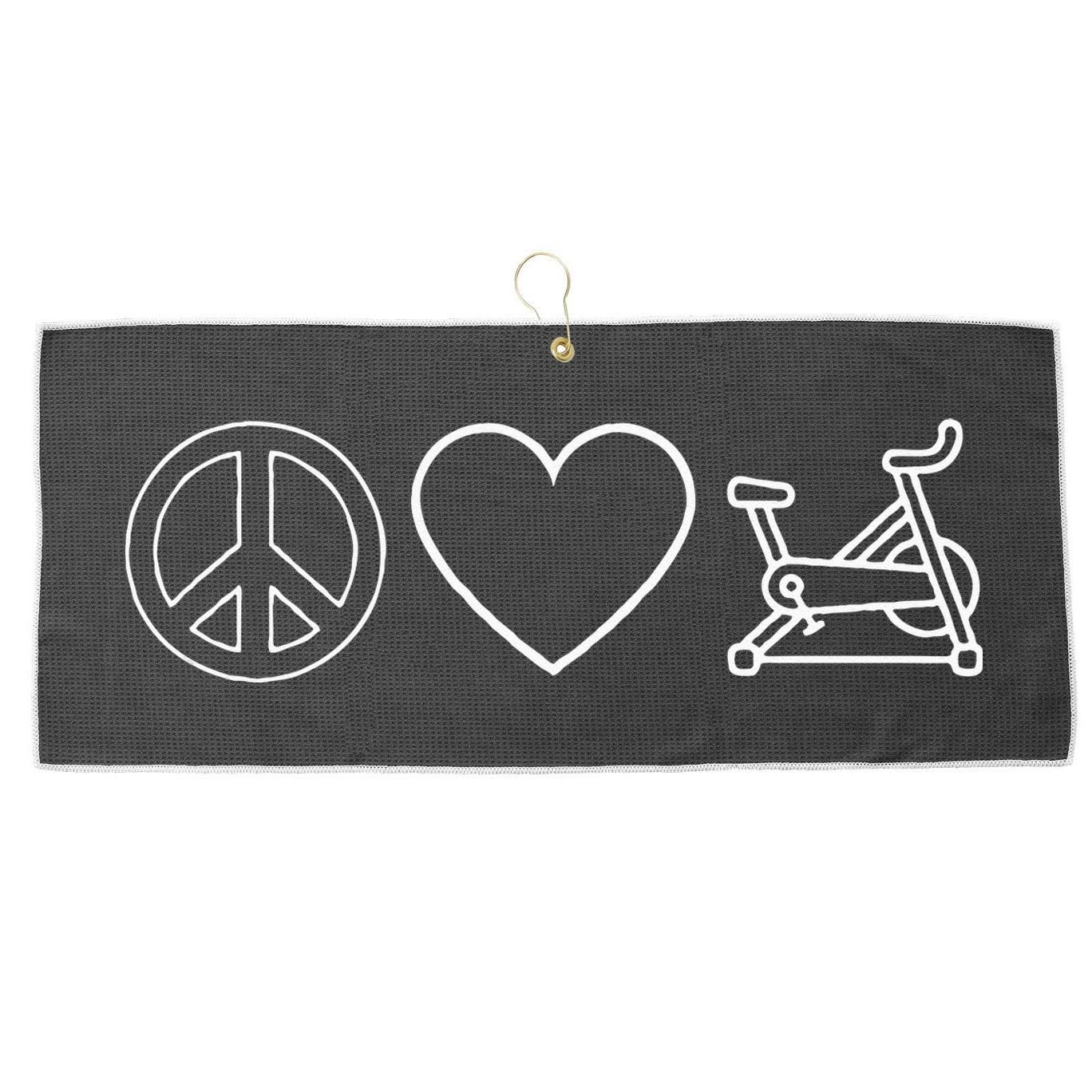 Peace Love Spin Heart Funny Spin Class Spinning Cycling Gym Large Microfiber Waffle Golf Towel