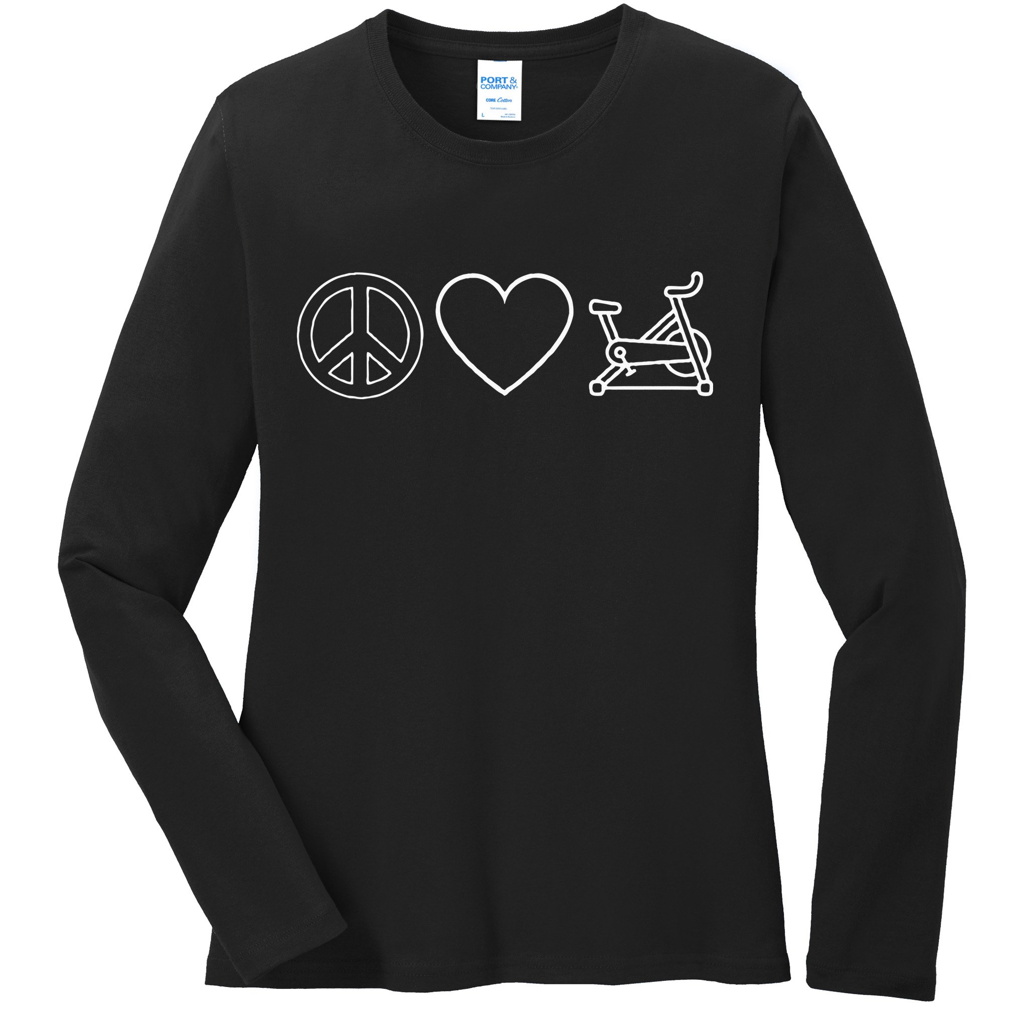 Peace Love Spin Heart Funny Spin Class Spinning Cycling Gym Ladies Long Sleeve Shirt
