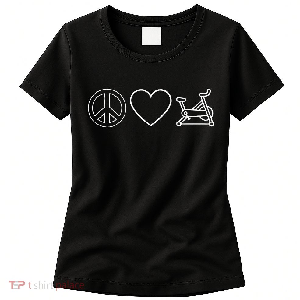 Peace Love Spin Heart Funny Spin Class Spinning Cycling Gym Womens T-Shirt
