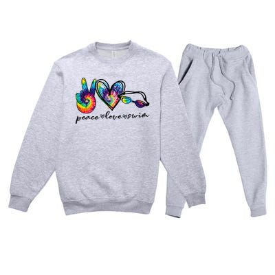 Peace Love Swim Tie Dye Swimmer Swimming Gifts Summer Trip Premium Crewneck Sweatsuit Set