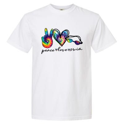 Peace Love Swim Tie Dye Swimmer Swimming Gifts Summer Trip Garment-Dyed Heavyweight T-Shirt