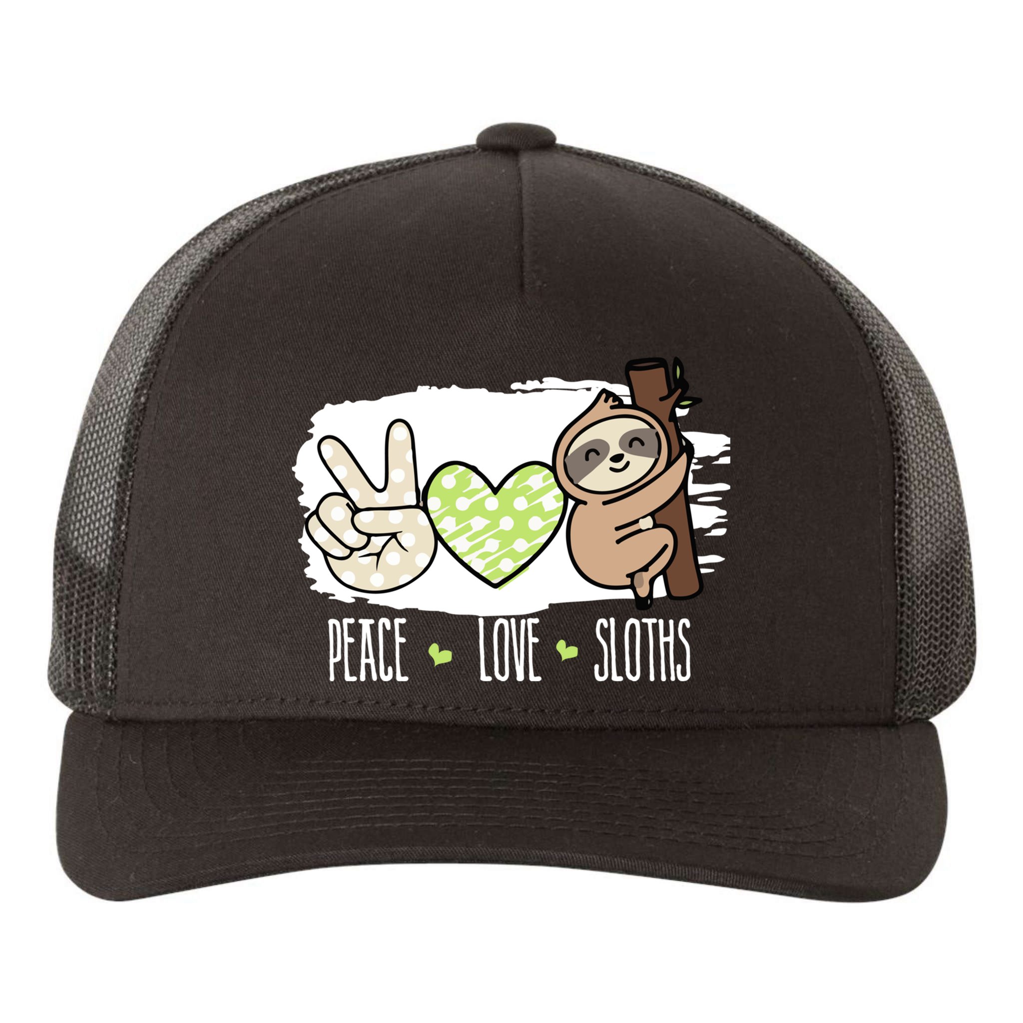 Peace Love Sloths Tropical Sloth Lover Hippie Gift Yupoong Adult 5-Panel Trucker Hat