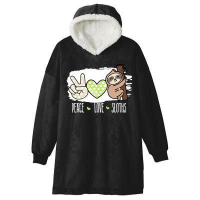Peace Love Sloths Tropical Sloth Lover Hippie Gift Hooded Wearable Blanket