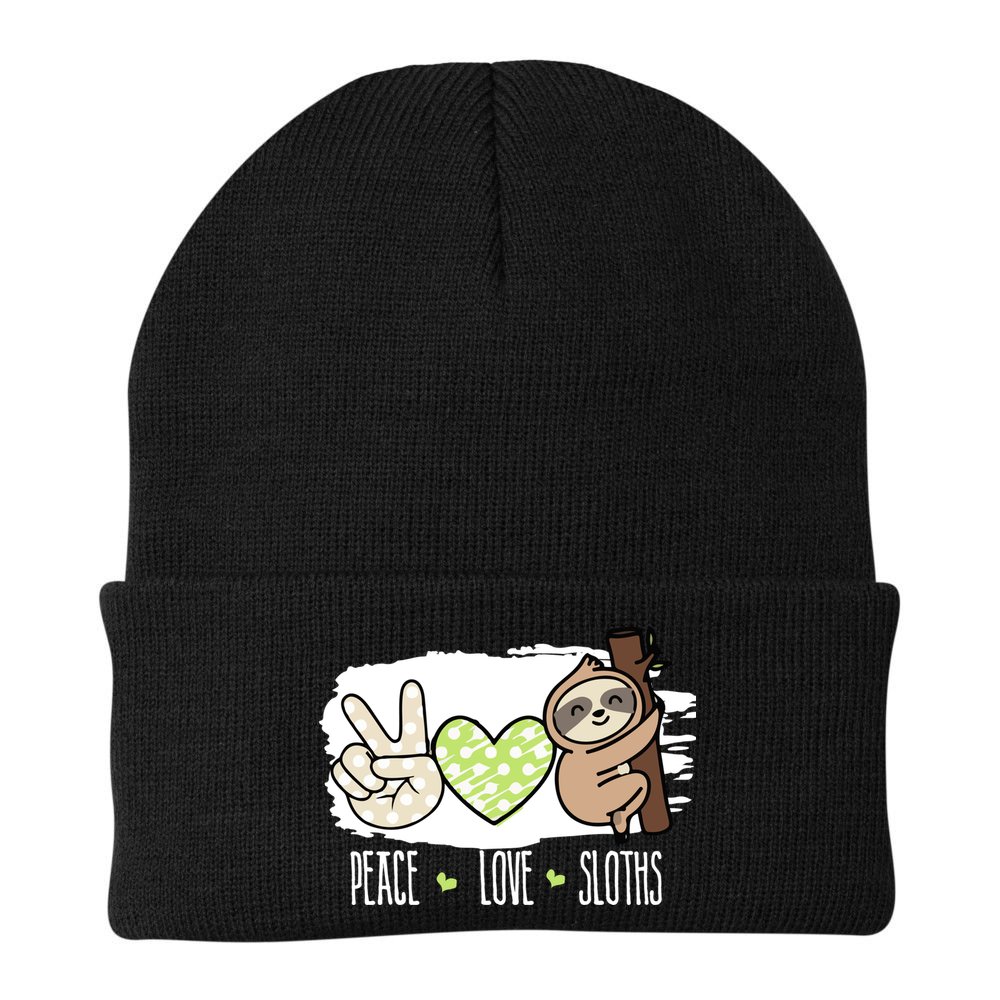 Peace Love Sloths Tropical Sloth Lover Hippie Gift Beanie