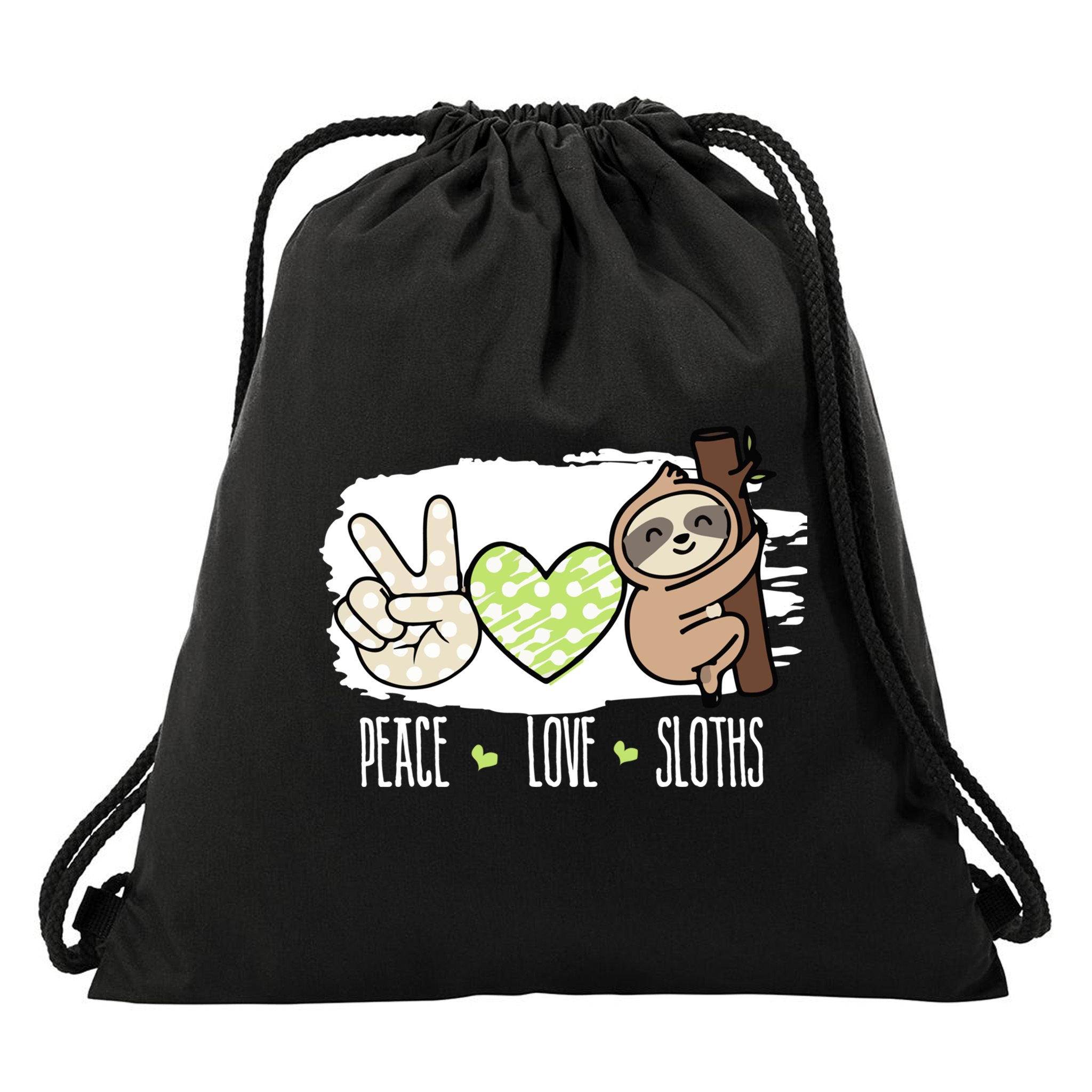 Peace Love Sloths Tropical Sloth Lover Hippie Gift Drawstring Bag