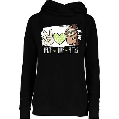 Peace Love Sloths Tropical Sloth Lover Hippie Gift Womens Funnel Neck Pullover Hood