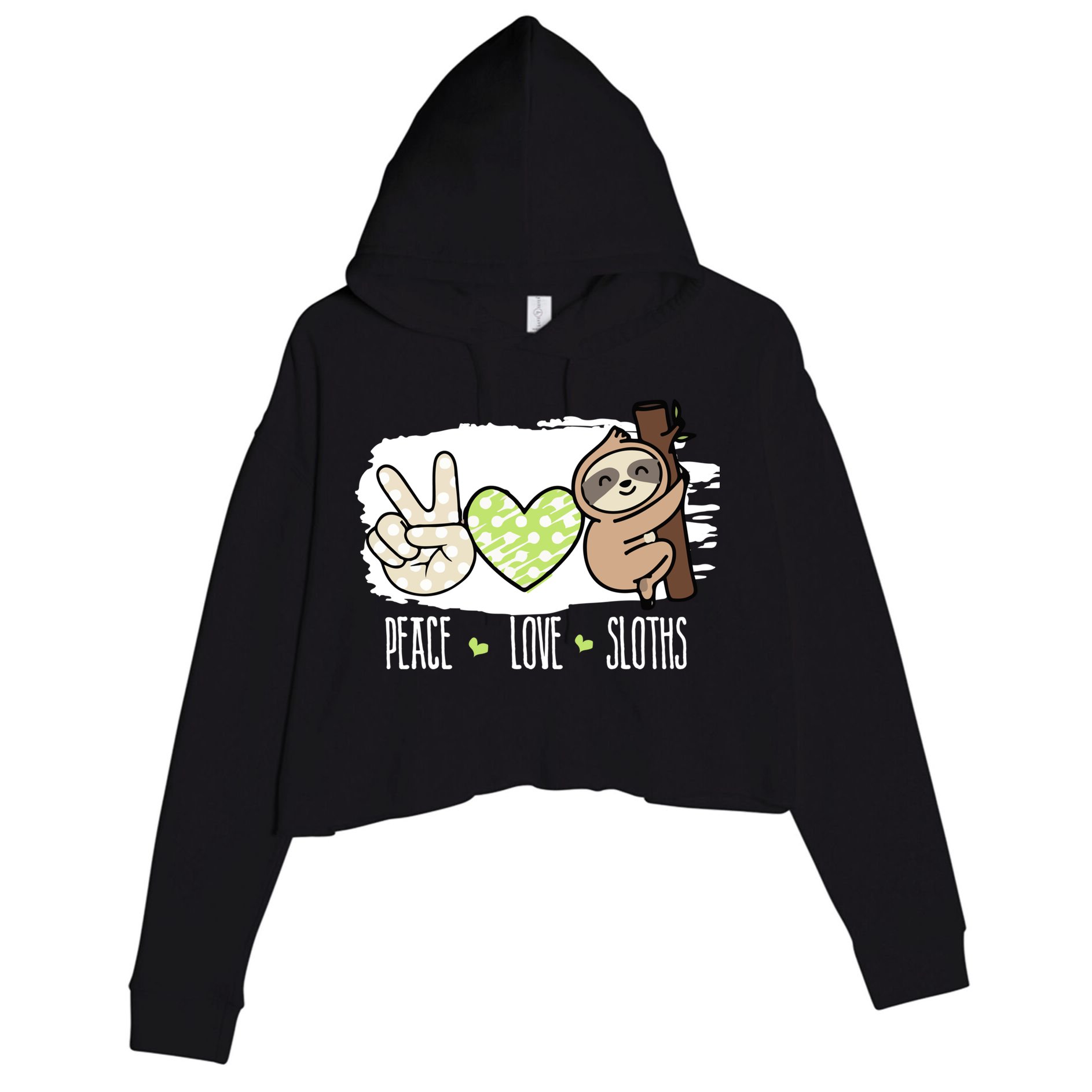 Peace Love Sloths Tropical Sloth Lover Hippie Gift Crop Fleece Hoodie