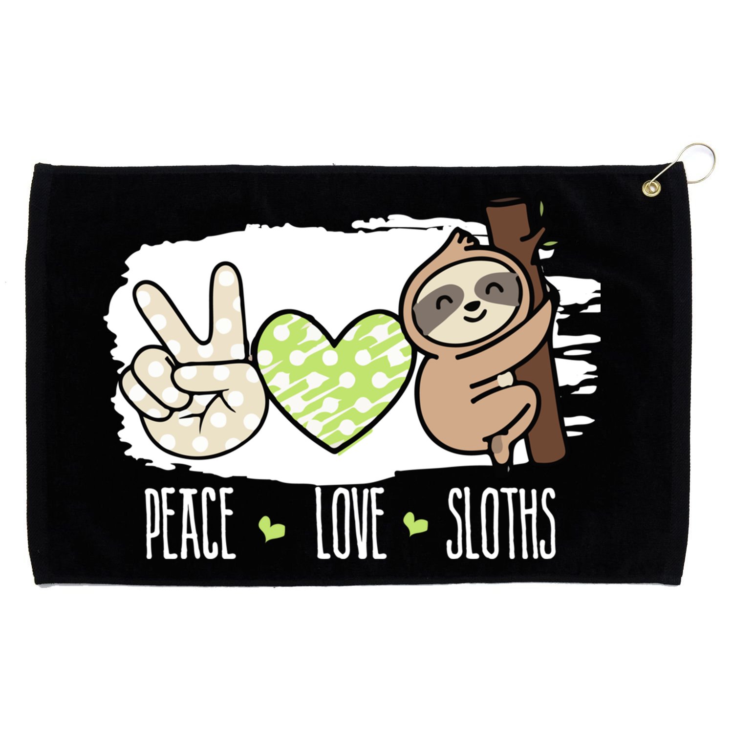 Peace Love Sloths Tropical Sloth Lover Hippie Gift Grommeted Golf Towel