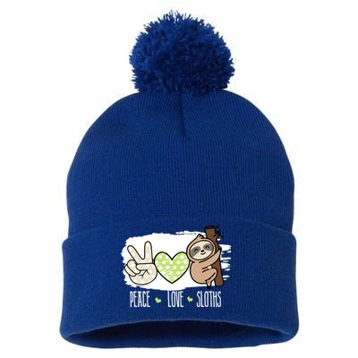 Peace Love Sloths Tropical Sloth Lover Hippie Gift Pom Pom 12in Knit Beanie
