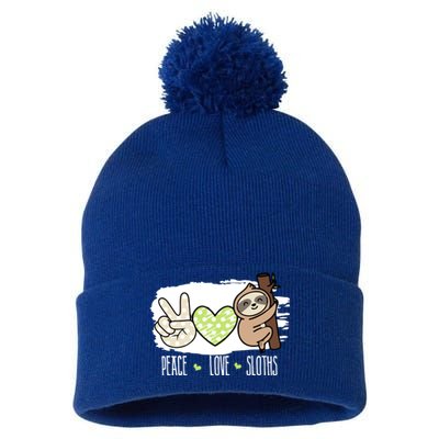 Peace Love Sloths Tropical Sloth Lover Hippie Gift Pom Pom 12in Knit Beanie