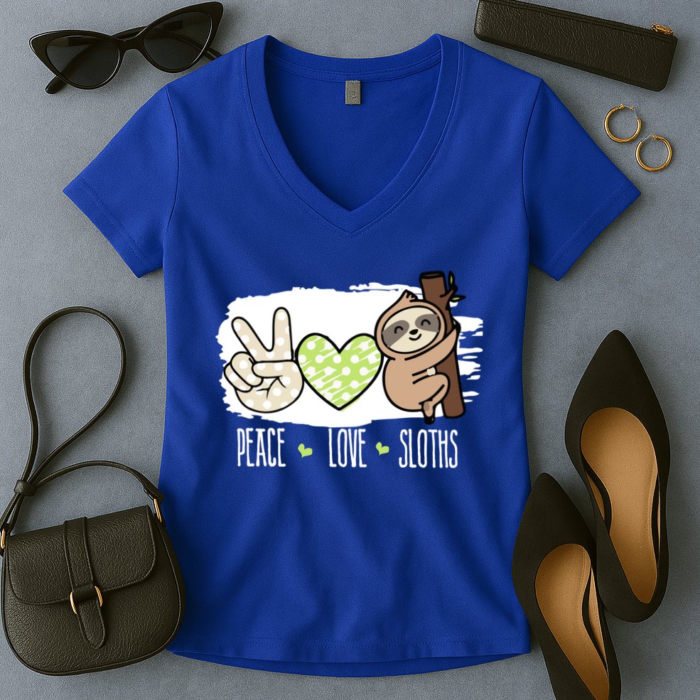 Peace Love Sloths Tropical Sloth Lover Hippie Gift Women's V-Neck T-Shirt