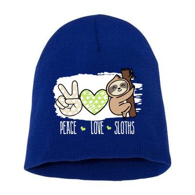 Peace Love Sloths Tropical Sloth Lover Hippie Gift Short Acrylic Beanie