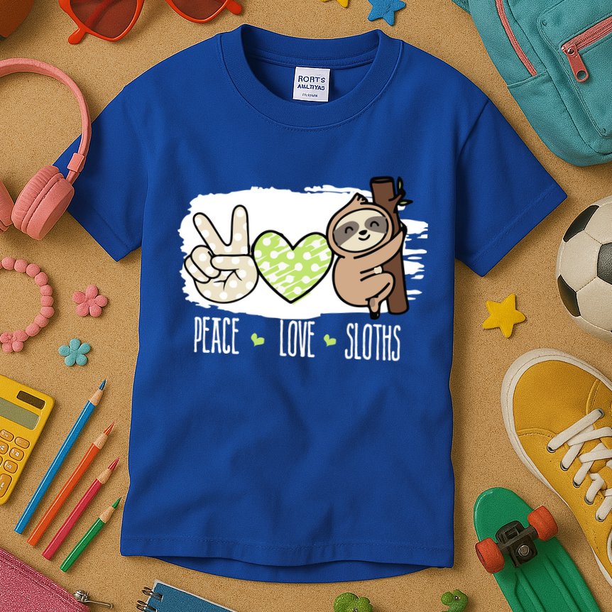 Peace Love Sloths Tropical Sloth Lover Hippie Gift Kids T-Shirt