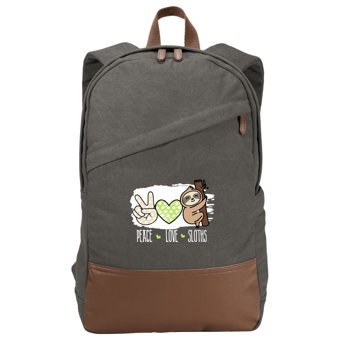 Peace Love Sloths Tropical Sloth Lover Hippie Gift Cotton Canvas Backpack