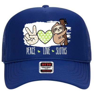 Peace Love Sloths Tropical Sloth Lover Hippie Gift High Crown Mesh Back Trucker Hat