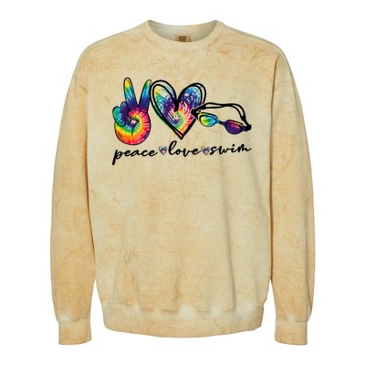 Peace Love Swim Swimmer Retro Colorblast Crewneck Sweatshirt