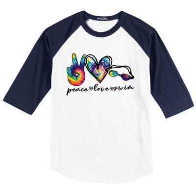 Peace Love Swim Swimmer Retro Baseball Sleeve Shirt