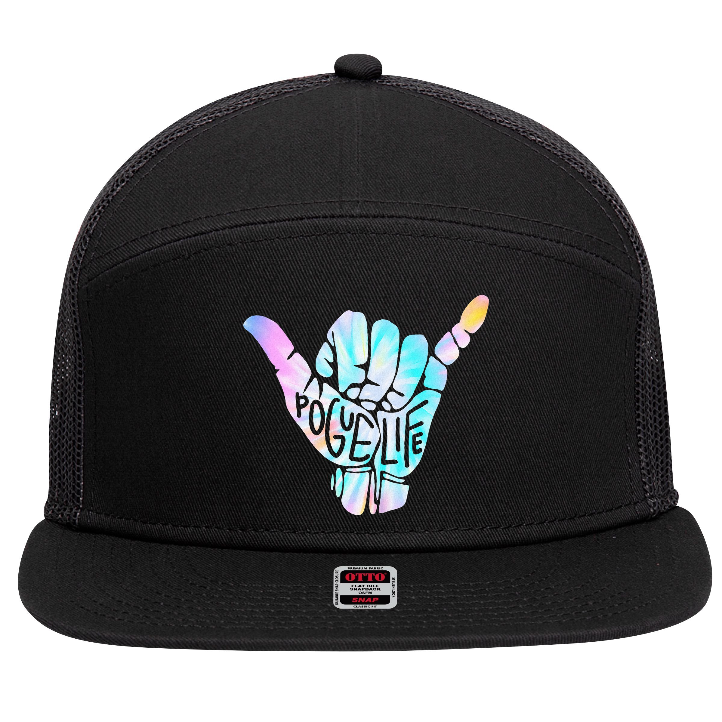 Pogue Life Shaka Hand Hang Loose Tie Dye Pattern (obx) 7 Panel Mesh Trucker Snapback Hat
