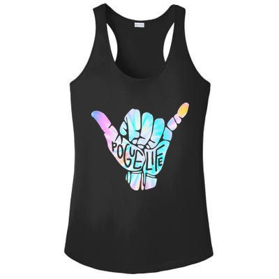 Pogue Life Shaka Hand Hang Loose Tie Dye Pattern (obx) Ladies PosiCharge Competitor Racerback Tank