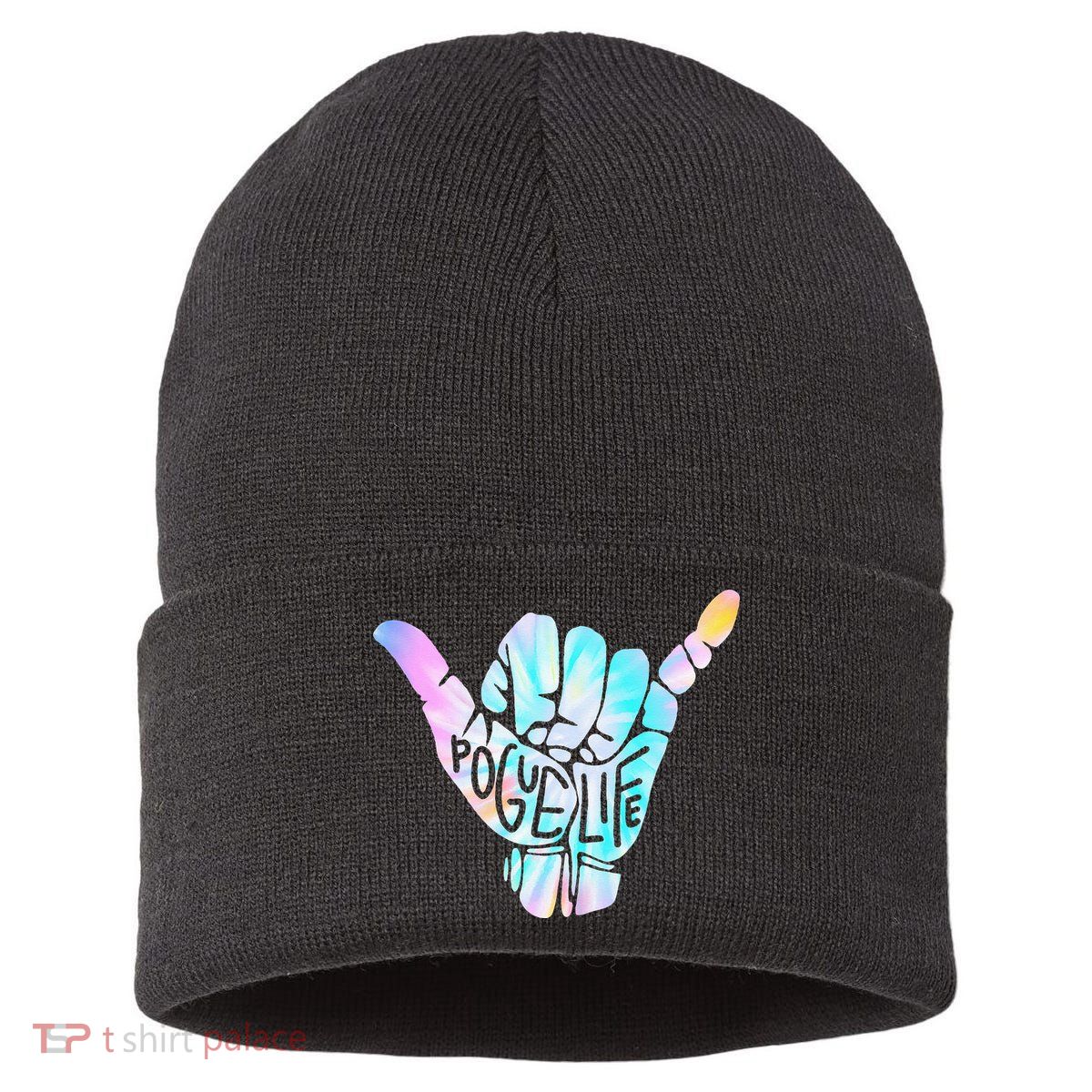 Pogue Life Shaka Hand Hang Loose Tie Dye Pattern (obx) Sustainable Knit Beanie
