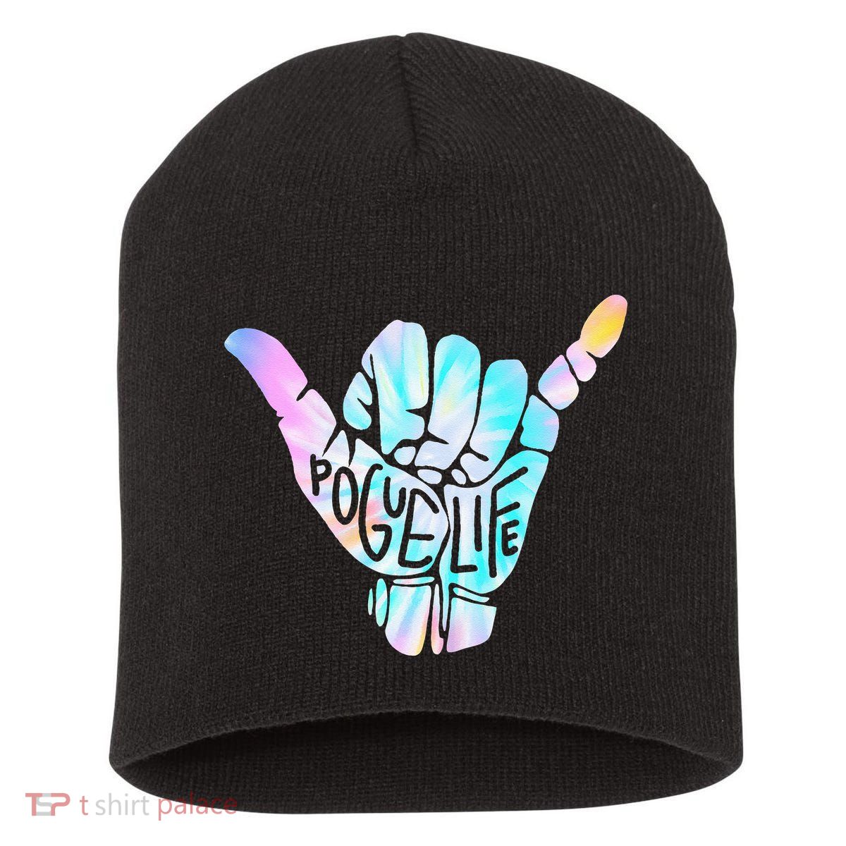 Pogue Life Shaka Hand Hang Loose Tie Dye Pattern (obx) Short Acrylic Beanie