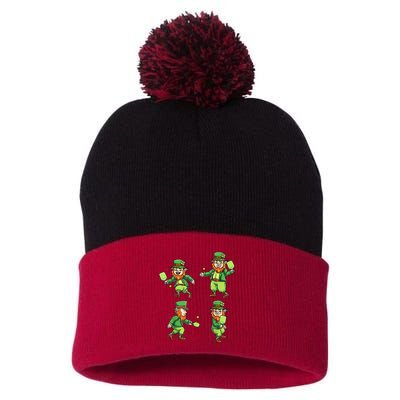 Pickleball Leprechauns St Patrick's Day Pickleball Player Pom Pom 12in Knit Beanie