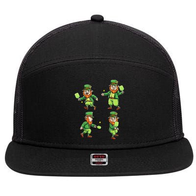 Pickleball Leprechauns St Patrick's Day Pickleball Player 7 Panel Mesh Trucker Snapback Hat