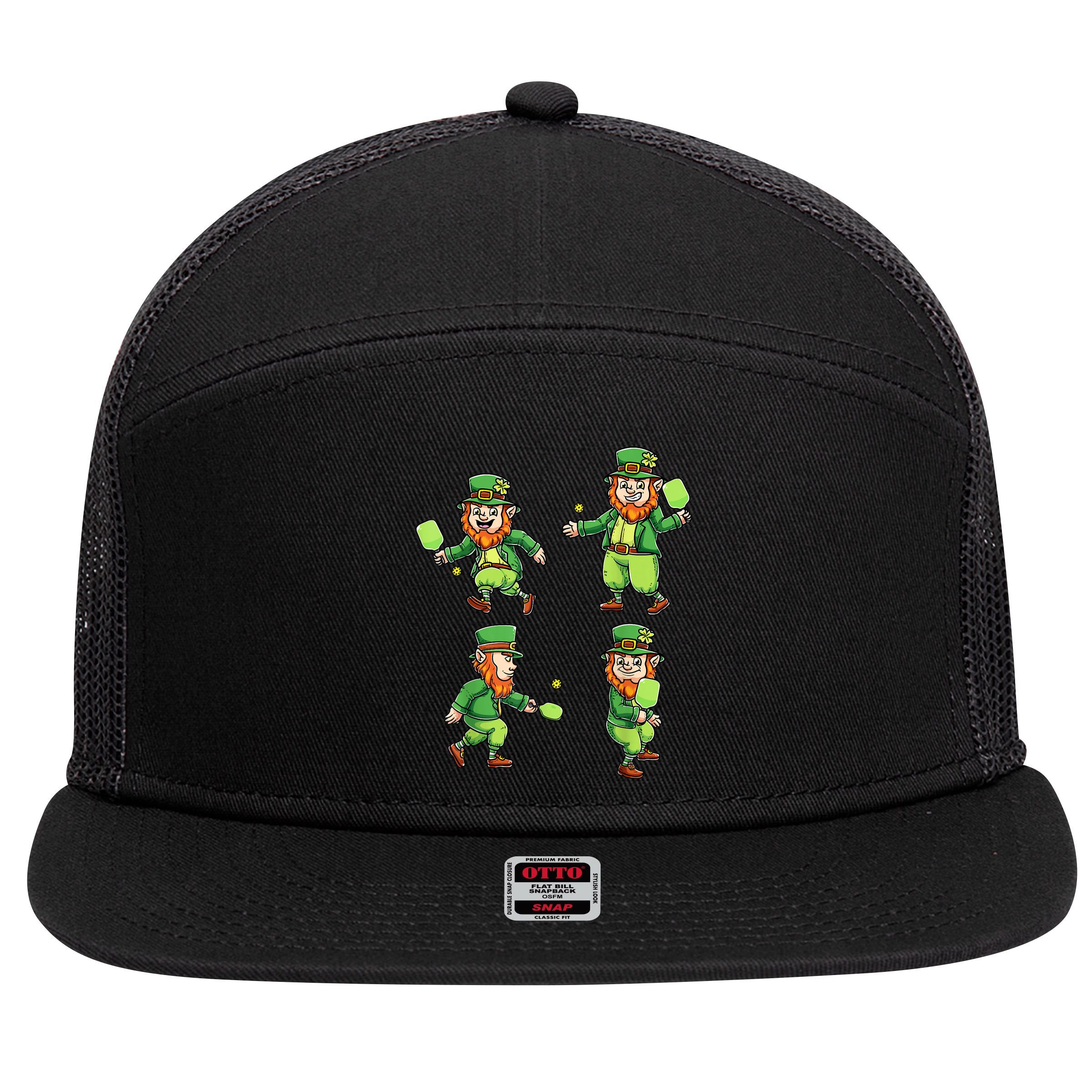 Pickleball Leprechauns St Patrick's Day Pickleball Player 7 Panel Mesh Trucker Snapback Hat